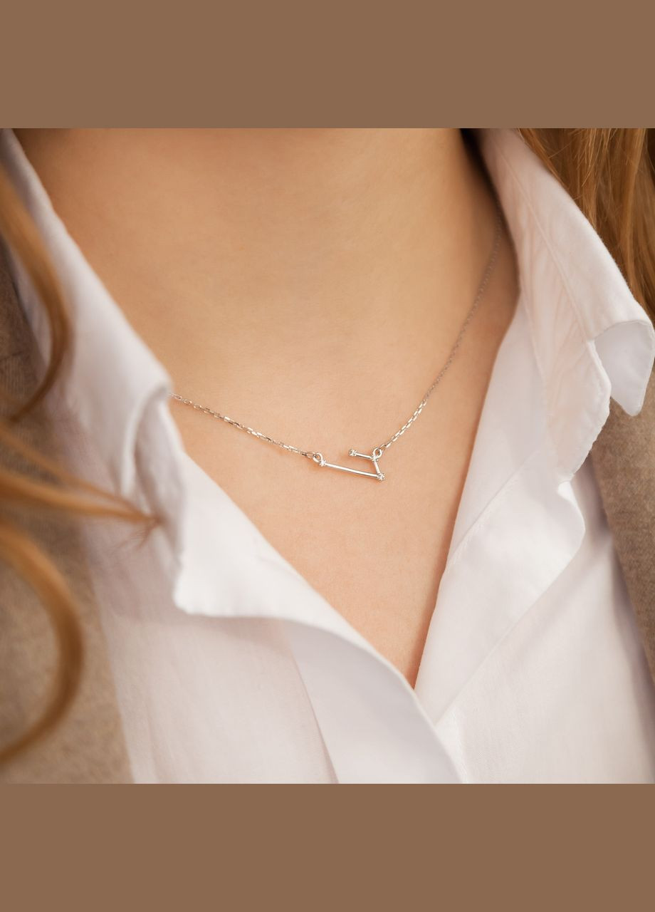 Колье серебряное знаки зодиака Овен на тонкой цепочке с белыми фианитами. Каштан (342334658)