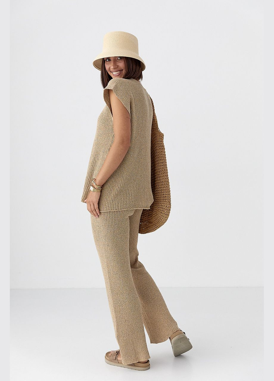 Вязаный летний костюм с футболкой и брюками Lurex (340423362)