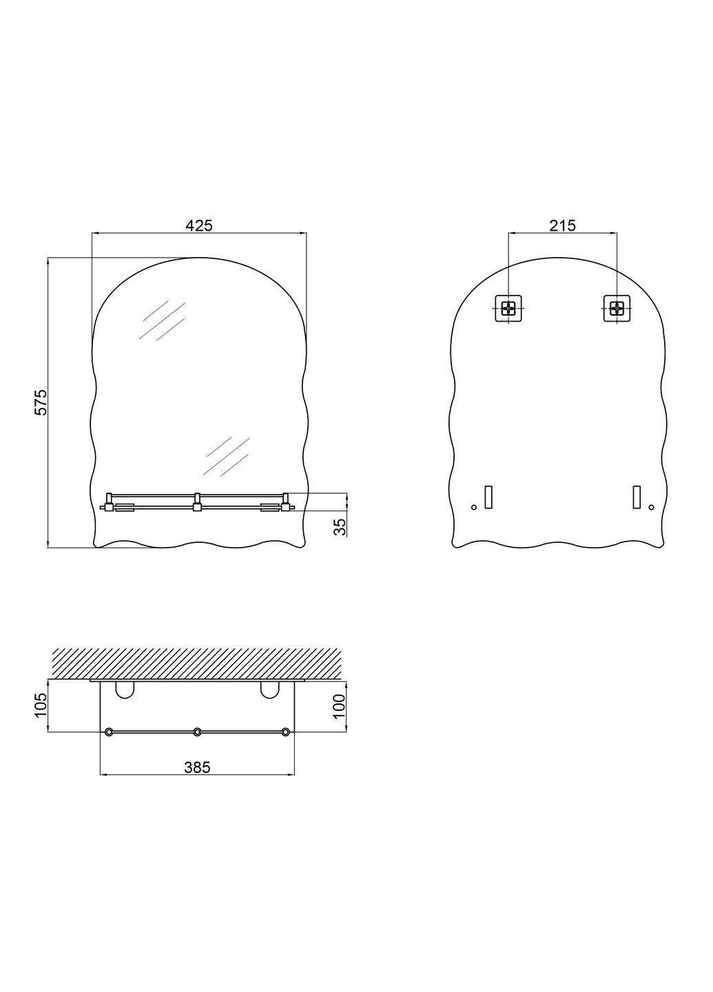 Дзеркало Anny 140. 425х575х105 настінне з поличкою прямокутне з дугоподібним верхом та фігурними боками LD78AN4557 LIDZ 07.02 (346492245)