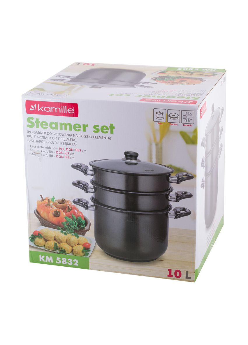 Пароварка 3-х рівнева 10л з вуглецевої сталі для приготування їжі для індукції і газу KM-5832 Kamille (371898433)