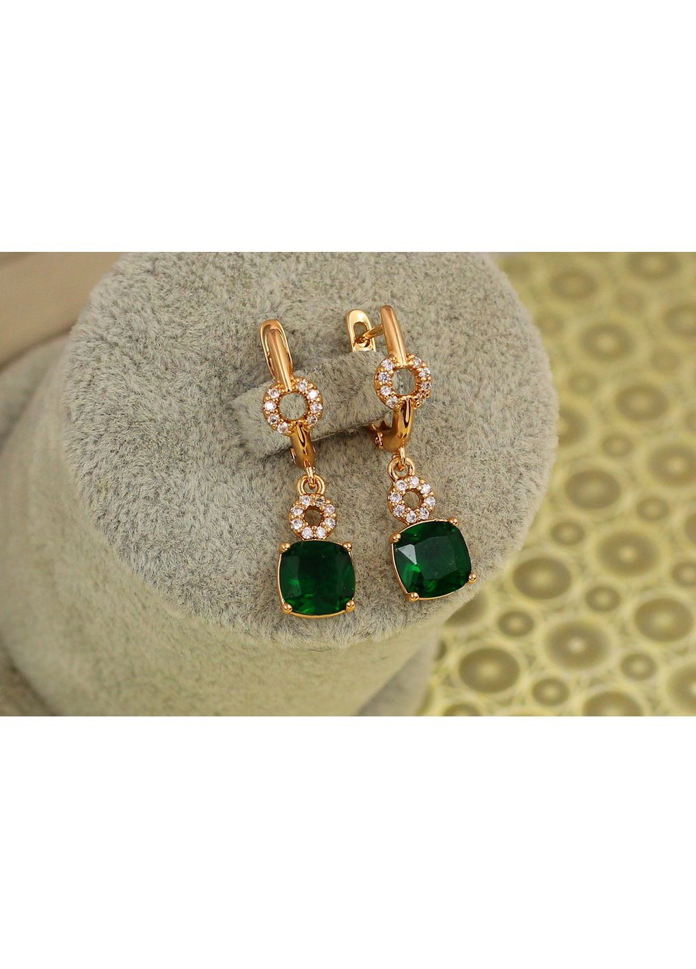 Серьги подвески куплет с зеленым камнем 3 см золотистые love-shopping Xuping Jewelry (355800789)