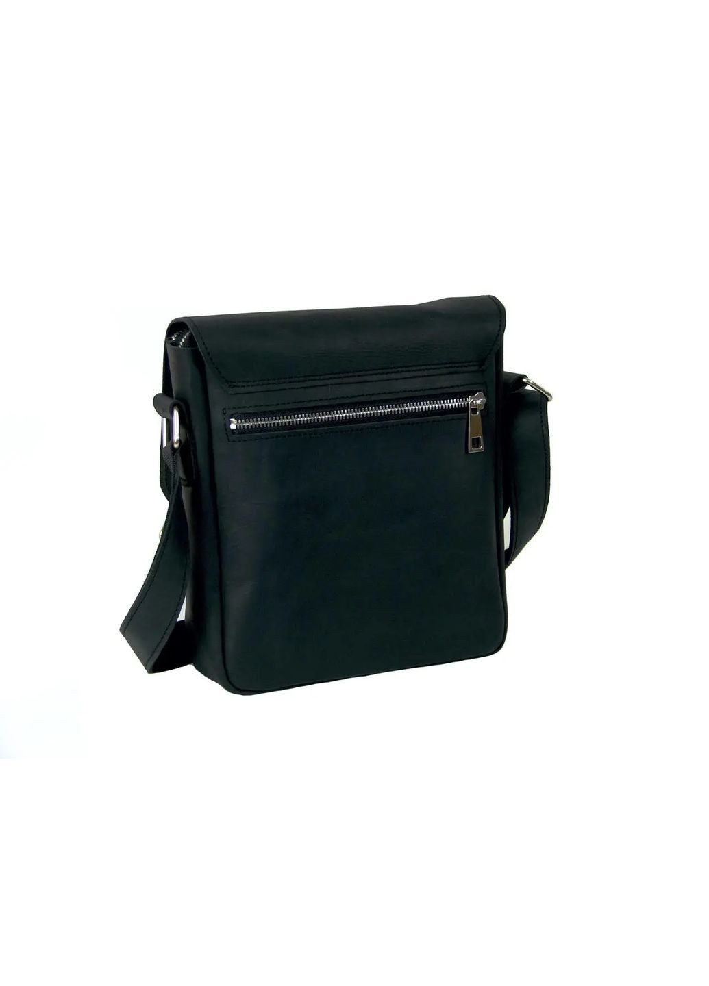 Мужская кожаная сумка через плечо на 2 отдела планшет из натуральной кожи с клапаном черная 23×20×7 см GS (329148000)