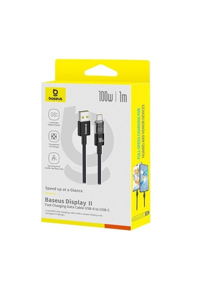 Кабель Display 2 Fast Charging Data Cable USB-A to USB-C 100W 1m Black Baseus (365729042)
