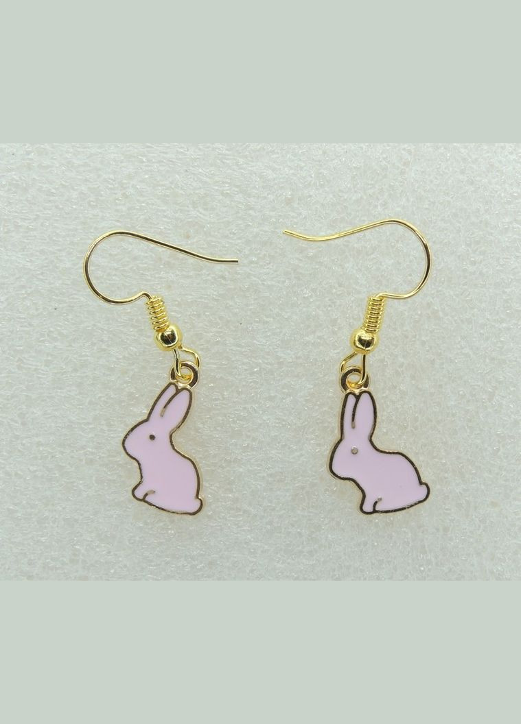 Сережки сережки гачок (петля) Рожевий Кролик емаль 3.3 см золотисті довгі сережки Liresmina Jewelry (285110900)