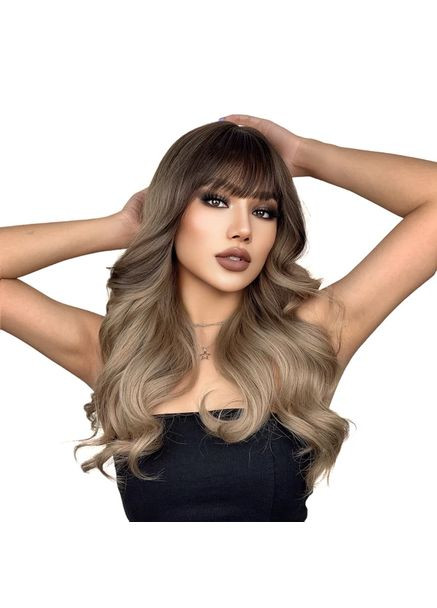 Женский парик для косплей вьющиеся волосы 66 см с прямой челкой с мелированием Пепельный Блонд из канекалона No Brand (361669447)