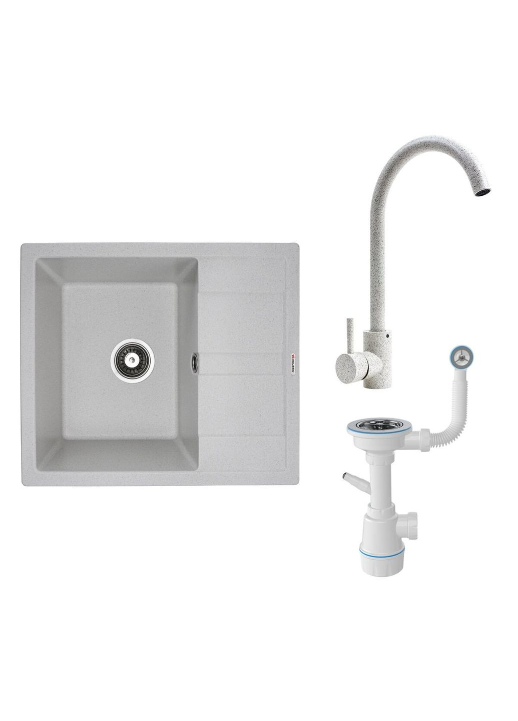 Комплект: Мийка ARIA 5851 біла в крапку + Змішувач 56 B NESP білий в крапку + Сифон 1041 Valeso (362209996)