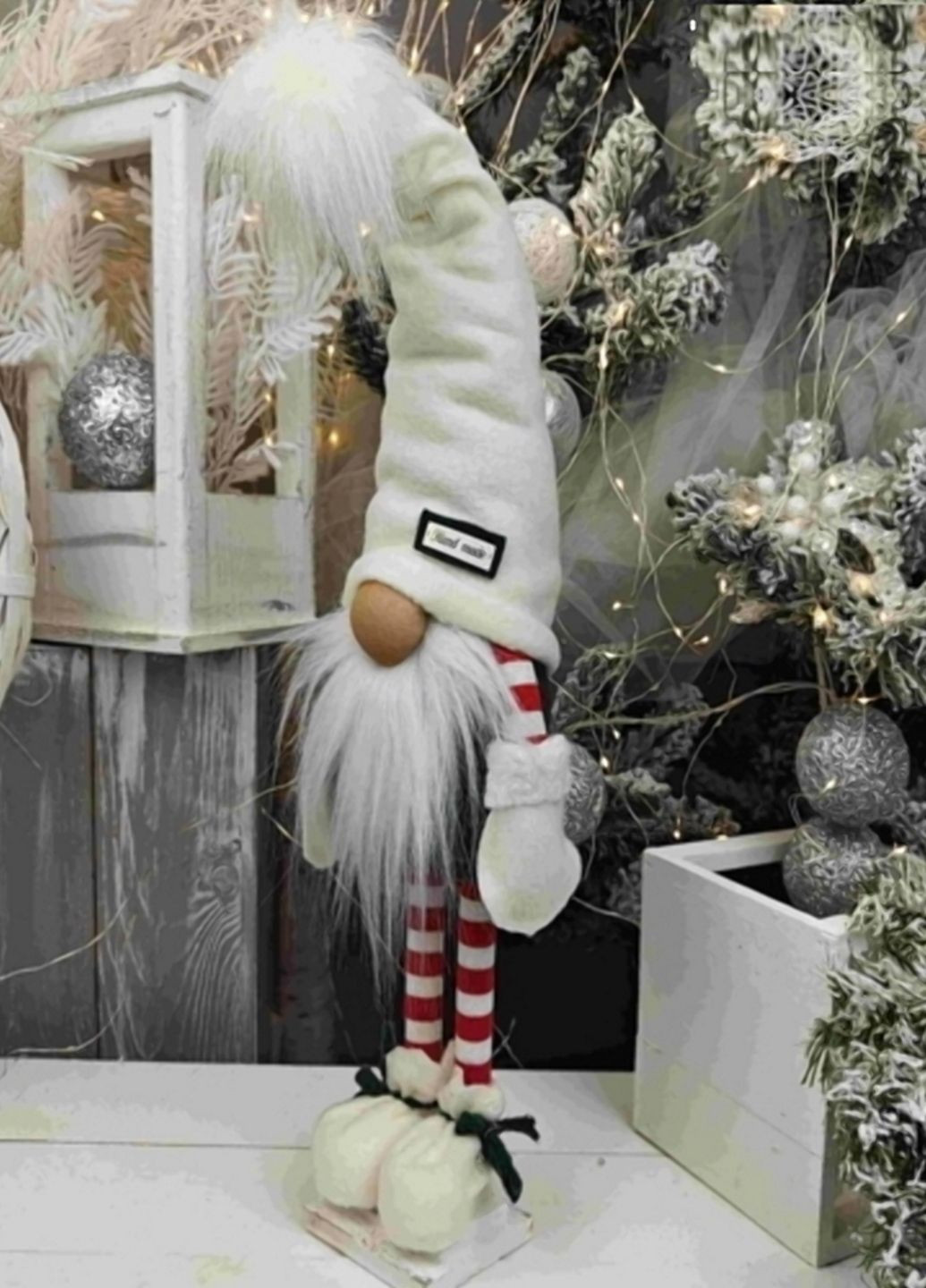 Іграшка новорічна Скандинавський гном Бородач 50см у Білій шапці Новорічний ельф Різдвяна лялька м'яка More Гном Новогодний (313110472)