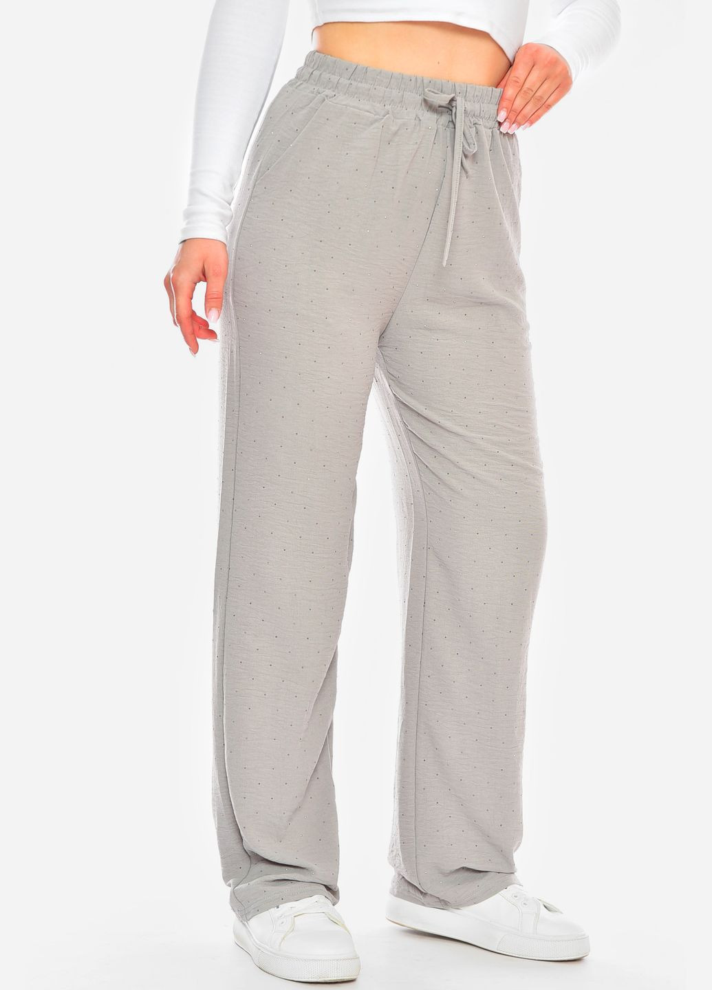 Штаны женские серого цвета со стразами Let's Shop (326488123)