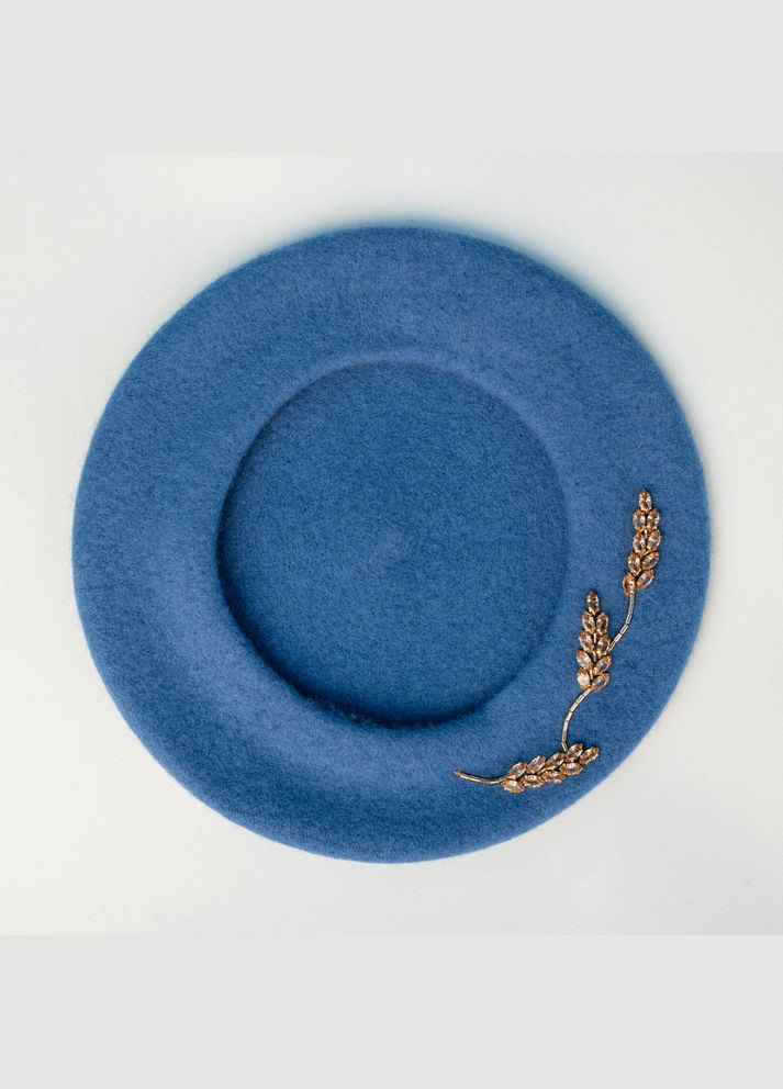 Берет зі 100% вовни, вишивка ручної роботи, берет осінь-зима синього кольору Ksenija Vitali (306559655)