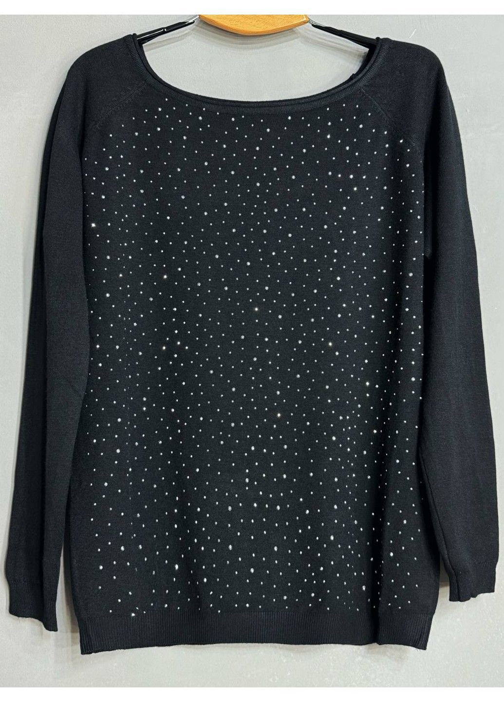 Черный демисезонный джемпер женский 9067 тонкий свитер россыпь камней Accorddream