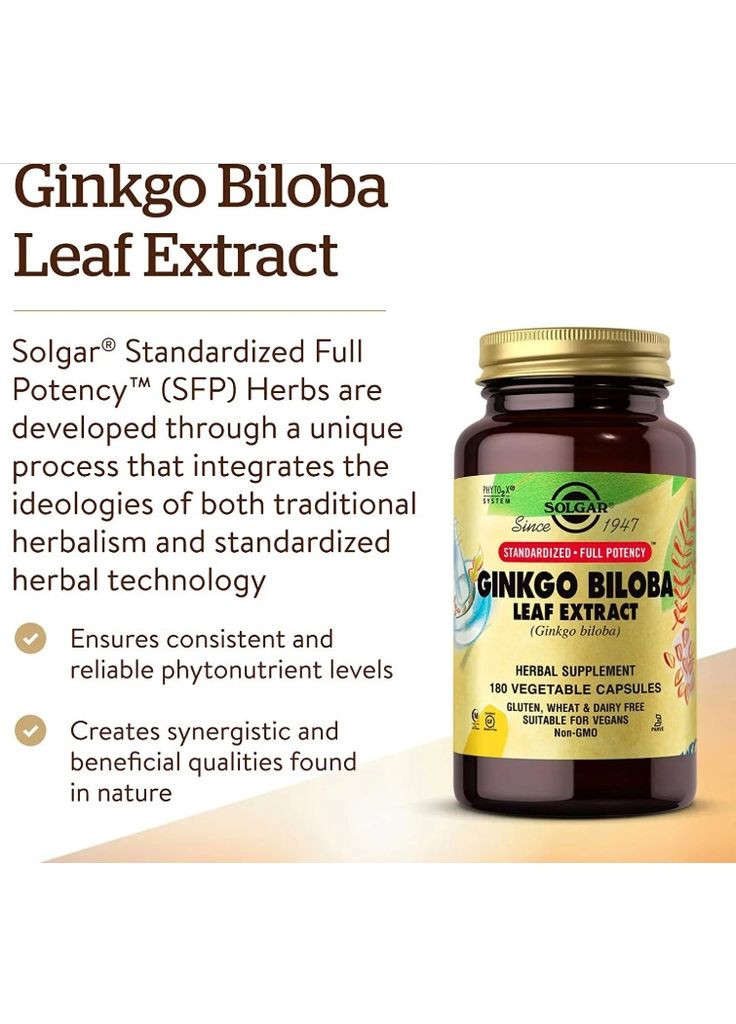 Экстракт листьев Гинкго Билоба Ginkgo Biloba 180 капс Solgar (357342550)