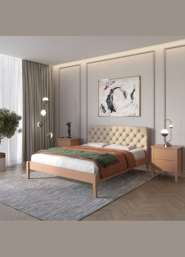 Односпальная деревянная кровать Рим ДК (RAL8025)/Аляска 23 (Бежевый) Б3 80х190 см (MBG-5090) Mebigrand (366087353)