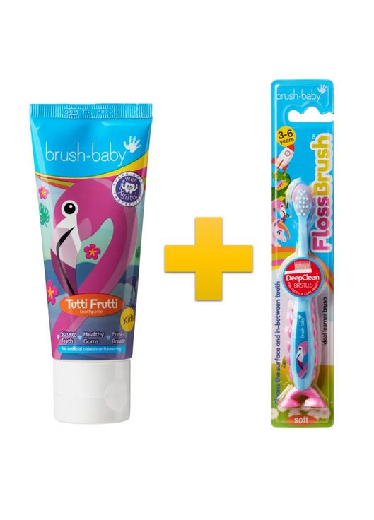 Комплект FlossBrush (паста Фламінго + щітка Фламінго 3-6 років) Brush-Baby (298050264)