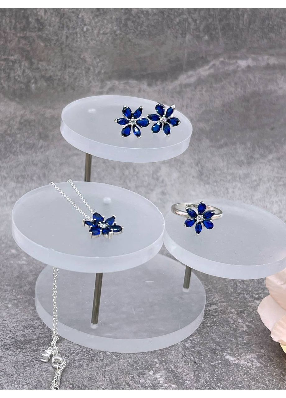 Серебряные серьги-кольца Пандора "Блестящий синий гербарий" 292407C01 Kabluchka (355344174)