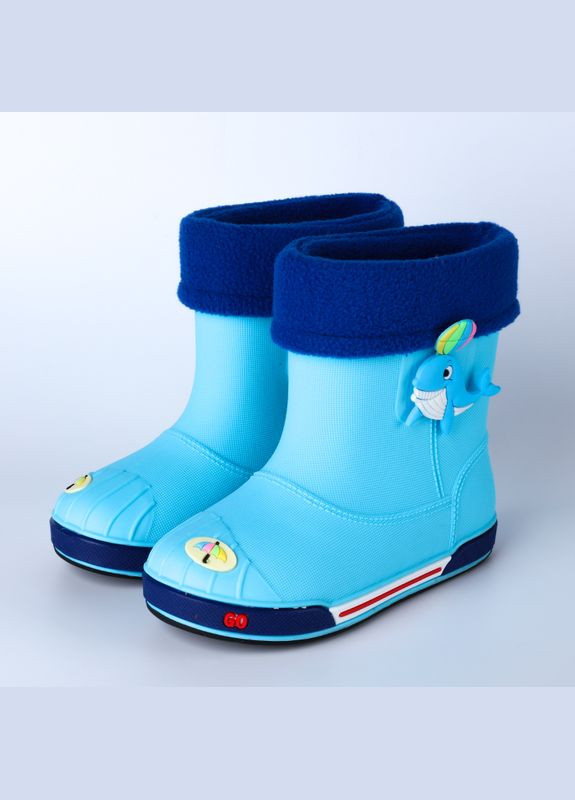 Голубые сапоги детские резиновые с китом (19см) (16020) Qoopixie