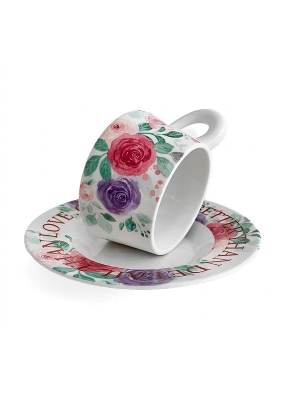 Сувенірний подарунковий кавовий набір Spring Flowers чашка+страждачка + подарункова коробка керамічний 5 шт. Lesko (388690978)