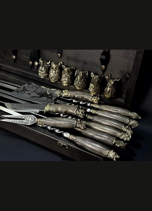 Набор шампуров Люкс Звери Максы в деревянном кейсе 15 предметов 47330170 NB Art (346534231)