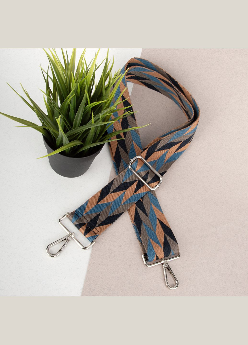 Ремінь для сумки текстильний 50 мм 5522 silver синьо-рудий з карабінами HandyCover (336492940)