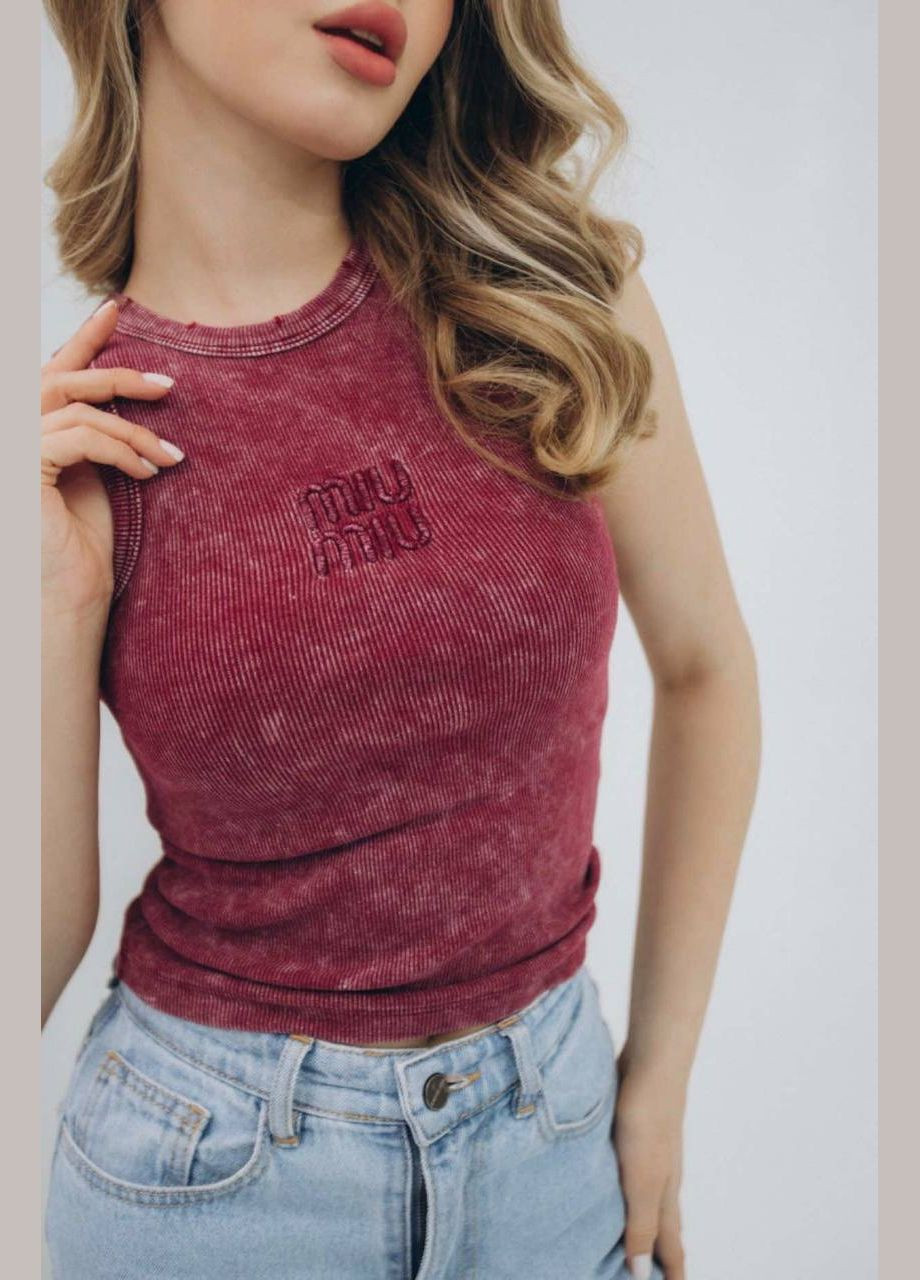 Жіноча майка в рубчик з ефектом потертості MonCher — 341491580