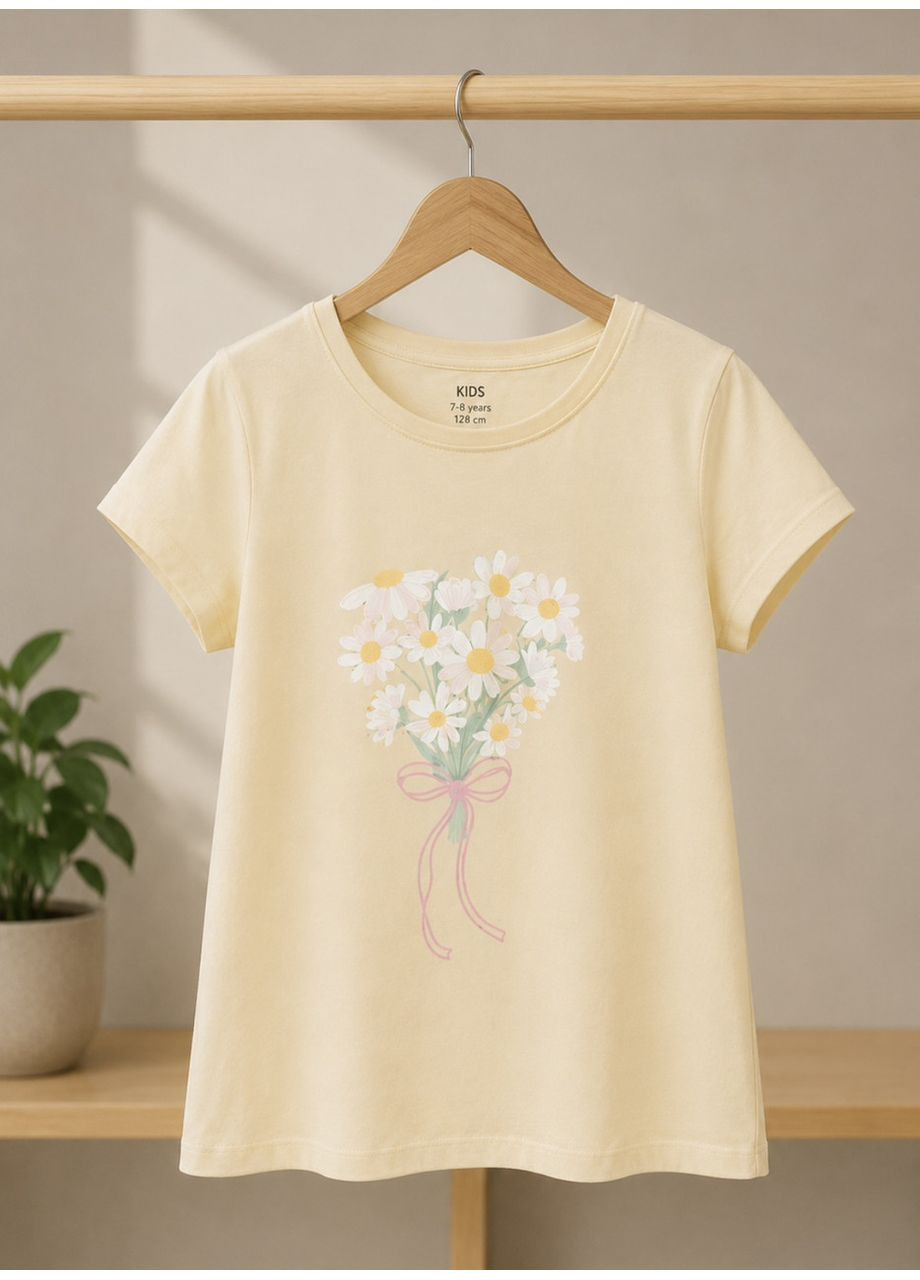 Бежева літня бежева футболка для дівчинки daisy bouquet No Brand
