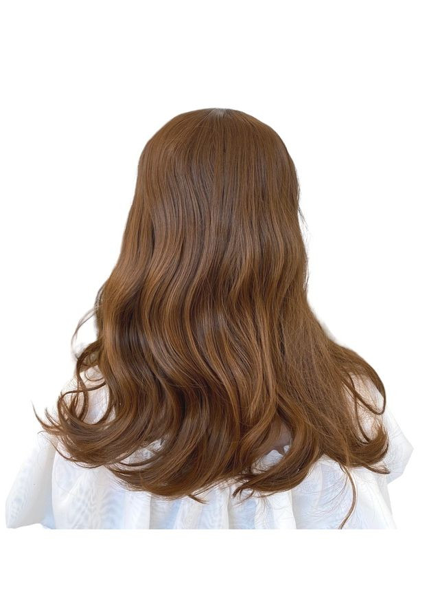 Перука жіноча середньої довжини хвиляста русява з проділом і чубчиком No Brand 7579 (298935724)