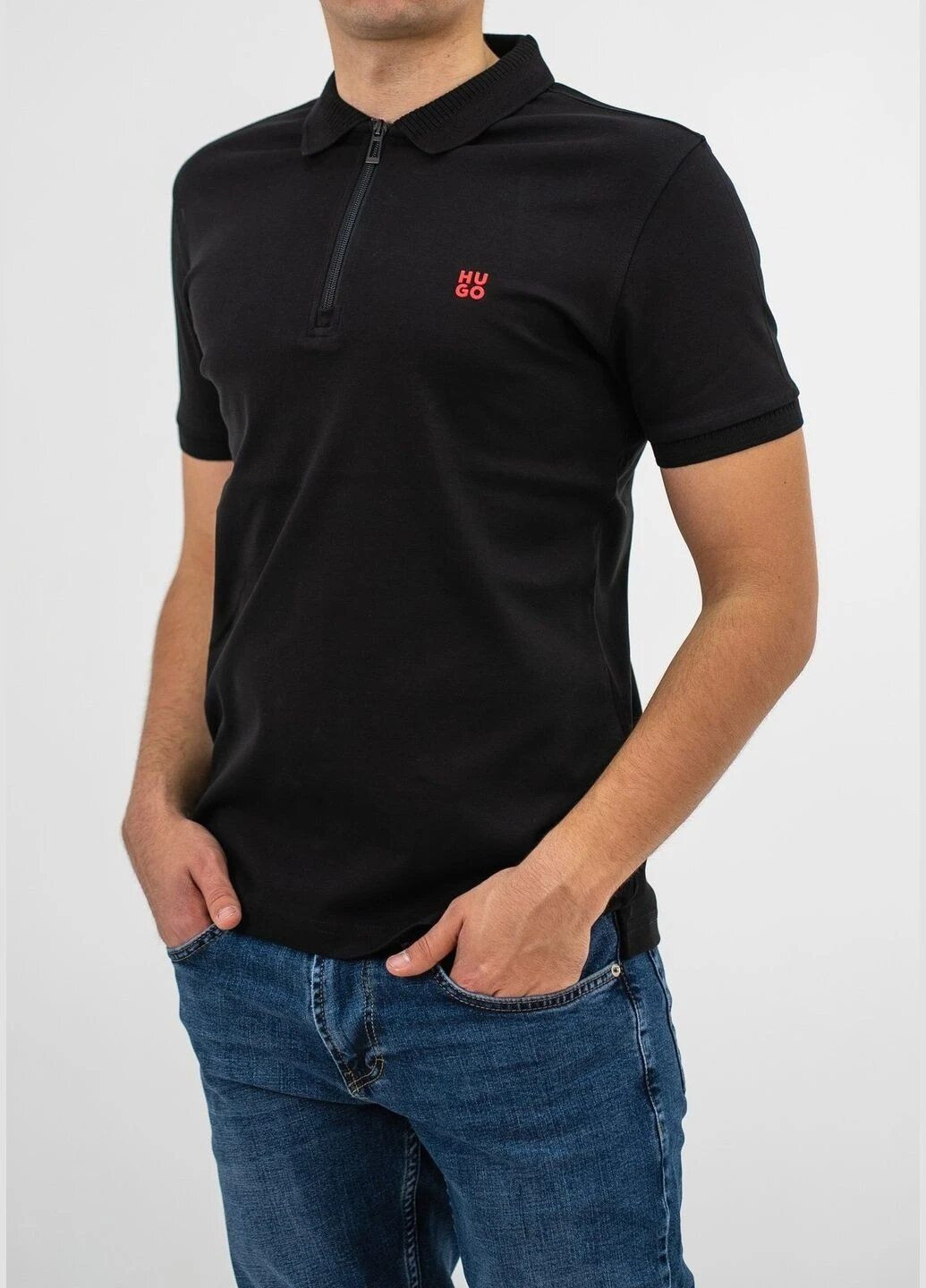 Поло чоловіче Hugo Boss cotton-piqué regular-fit polo shirt with red logo (292115880)