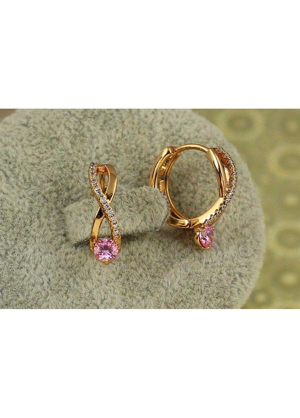 Сережки незкінченність з рожевим каменем 1,6 см золотисті love-shopping Xuping Jewelry (362504626)