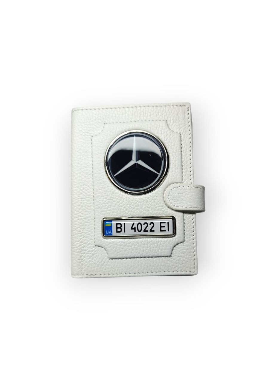 Портмоне для автодокументів Mercedes з номером авто, натуральна шкіра біла Mercedes-Benz (331018512)
