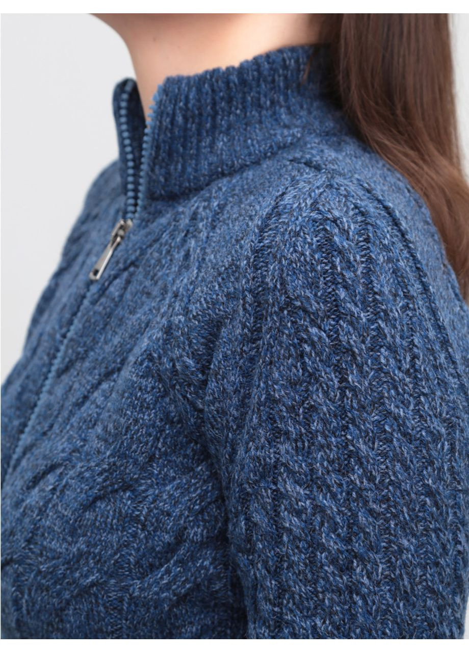Синій зимовий жіночий светр на блискавці синій в'язаний косами Pulltonic Пряма