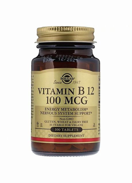 Вітамін В12, Vitamin B12,, 100 mcg, 100 таблеток (SOL03180) Solgar (266038783)