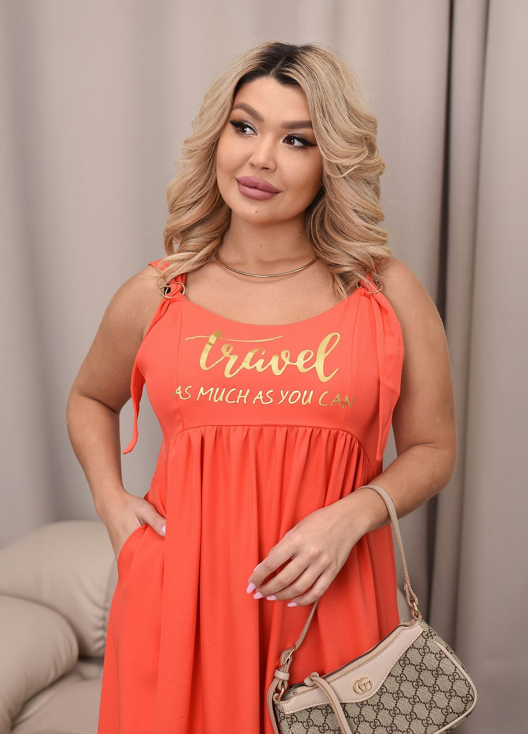 Летний женский сарафан макси летний с карманами No Brand однотонный