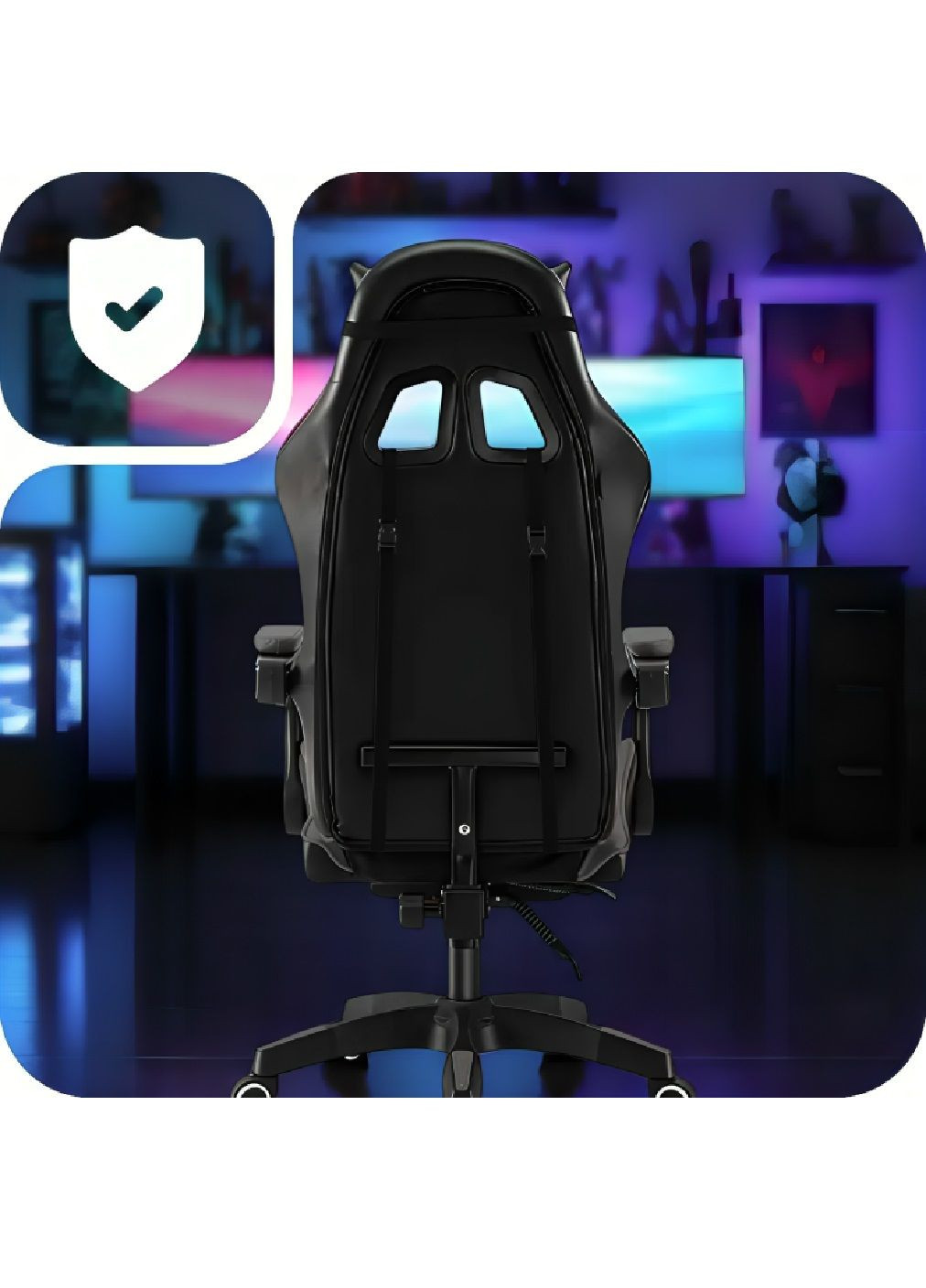 Ігрове офісне регульоване крісло з екошкіри з анатомічною формою підлокітниками знімними подушками (481281-Prob) Чорне Unbranded (359701915)