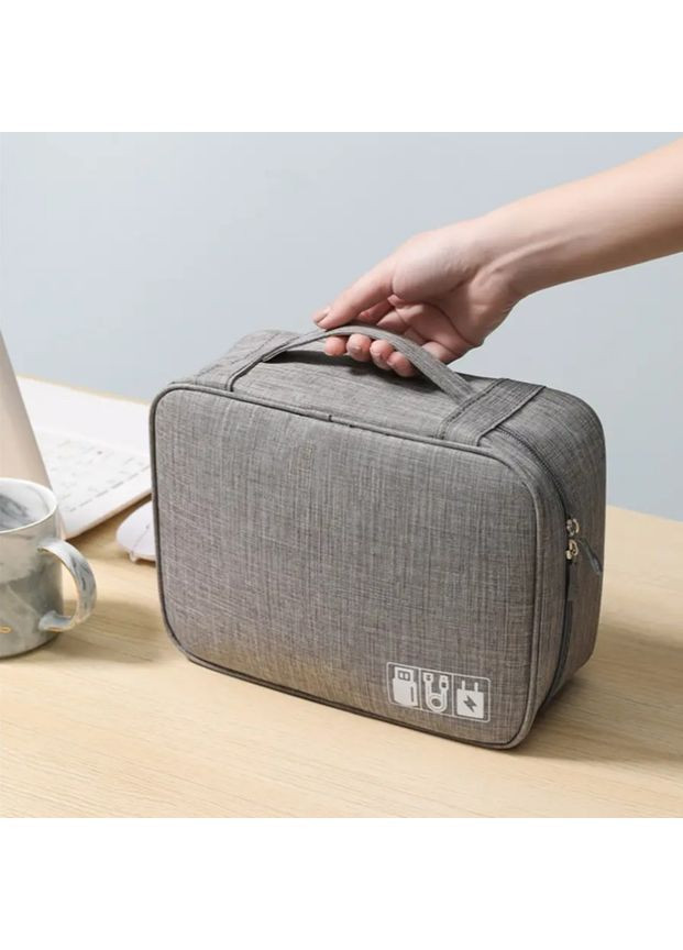 Дорожній органайзер для кабелів і зарядних пристроїв, сумка-чохол з ручкою Oxford 300D, сірий, компактний No Brand (363052180)