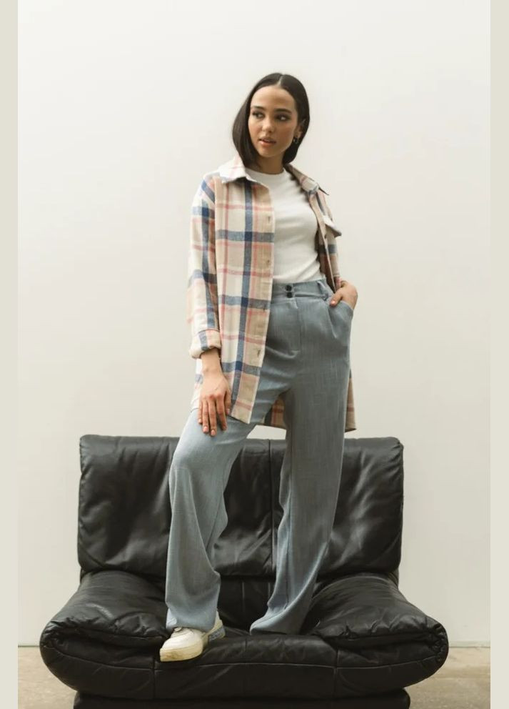 Голубой кэжуал рубашка в клетку Seventeen с длинным рукавом