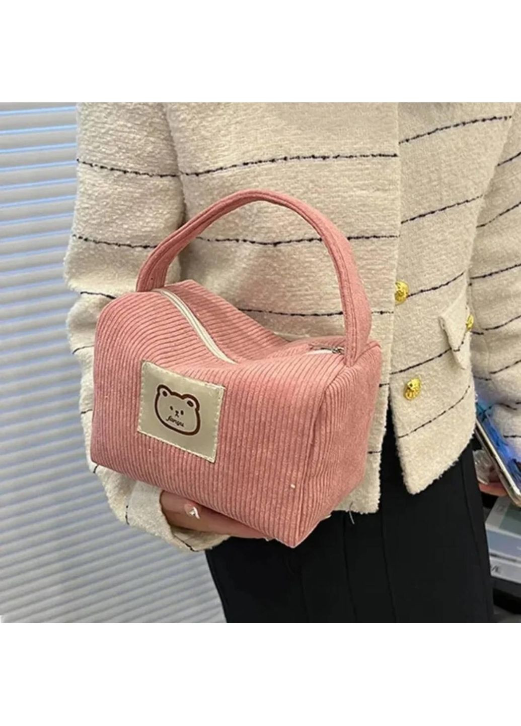 Ніжна текстильна рожева косметичка з ручкою No Brand (302212917)