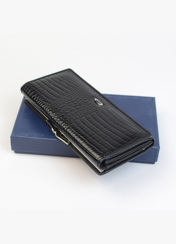 Черный женский кожаный лаковый классический кошелек на кнопке No Brand (333300284)