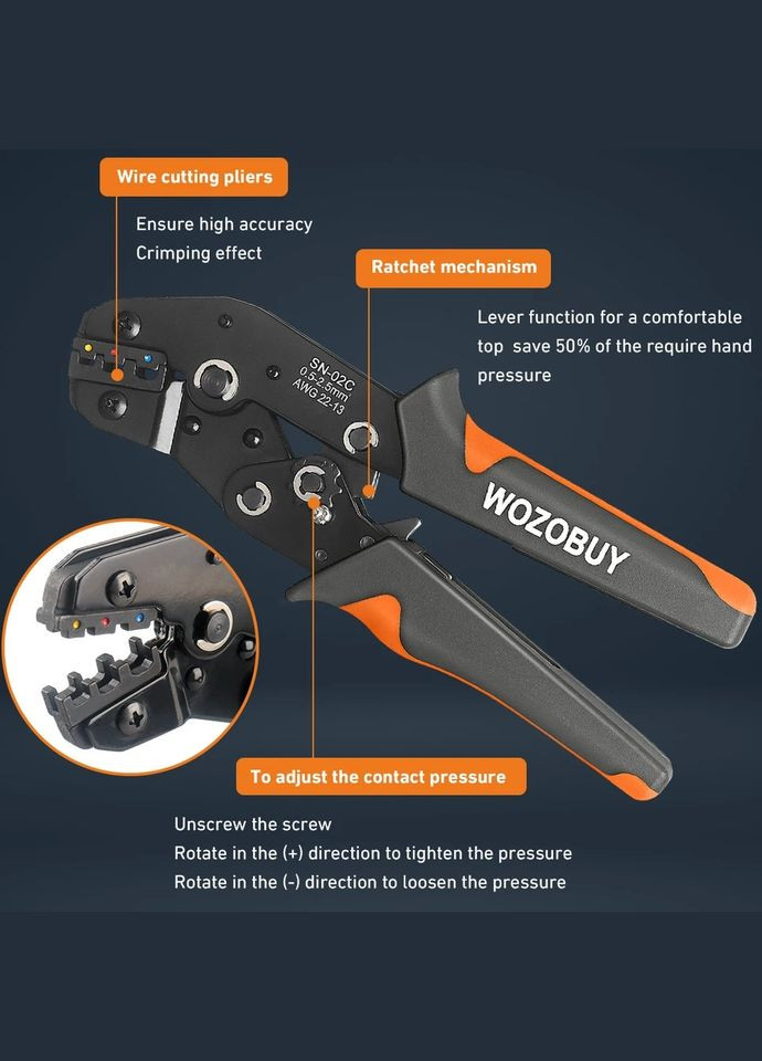 Регулируемые обжимные плоскогубцы SN-02C 0,25-2.5 мм AWG 23-13 No Brand (302242028)