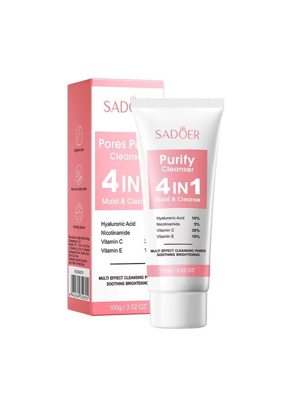 Пінка для вмивання 4-в-1 Multi-Effect для глибокого очищення пор, зволожуюча 100 г SADOER (365267752)