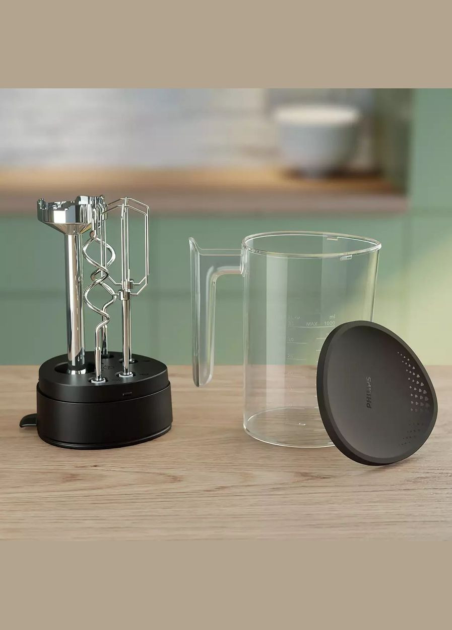 Миксер ручной 5000 series, 500Вт, насадки 4 венчика, блендер, измельчитель, турборежим, черный Philips (314780768)