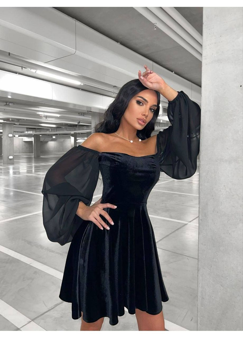 Чорна святковий розкішна чорна оксамитова сукня No Brand однотонна
