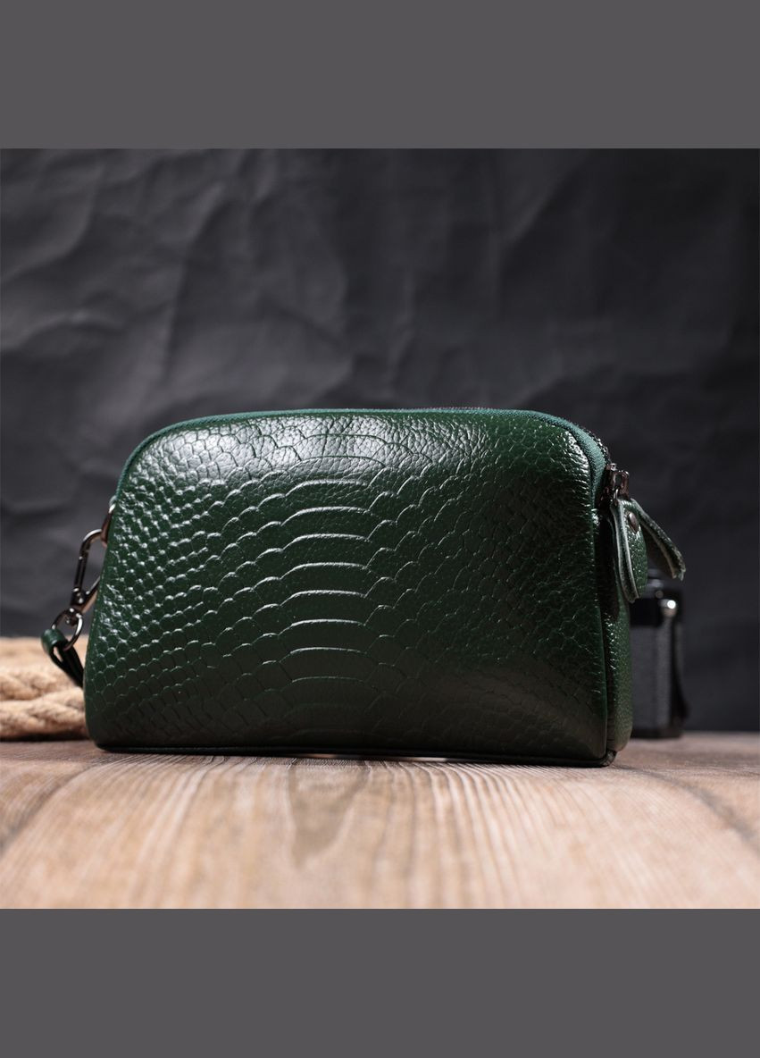 Жіноча компактна сумка на два відділення з натуральної шкіри 22802 Зелений Vintage (329197934)