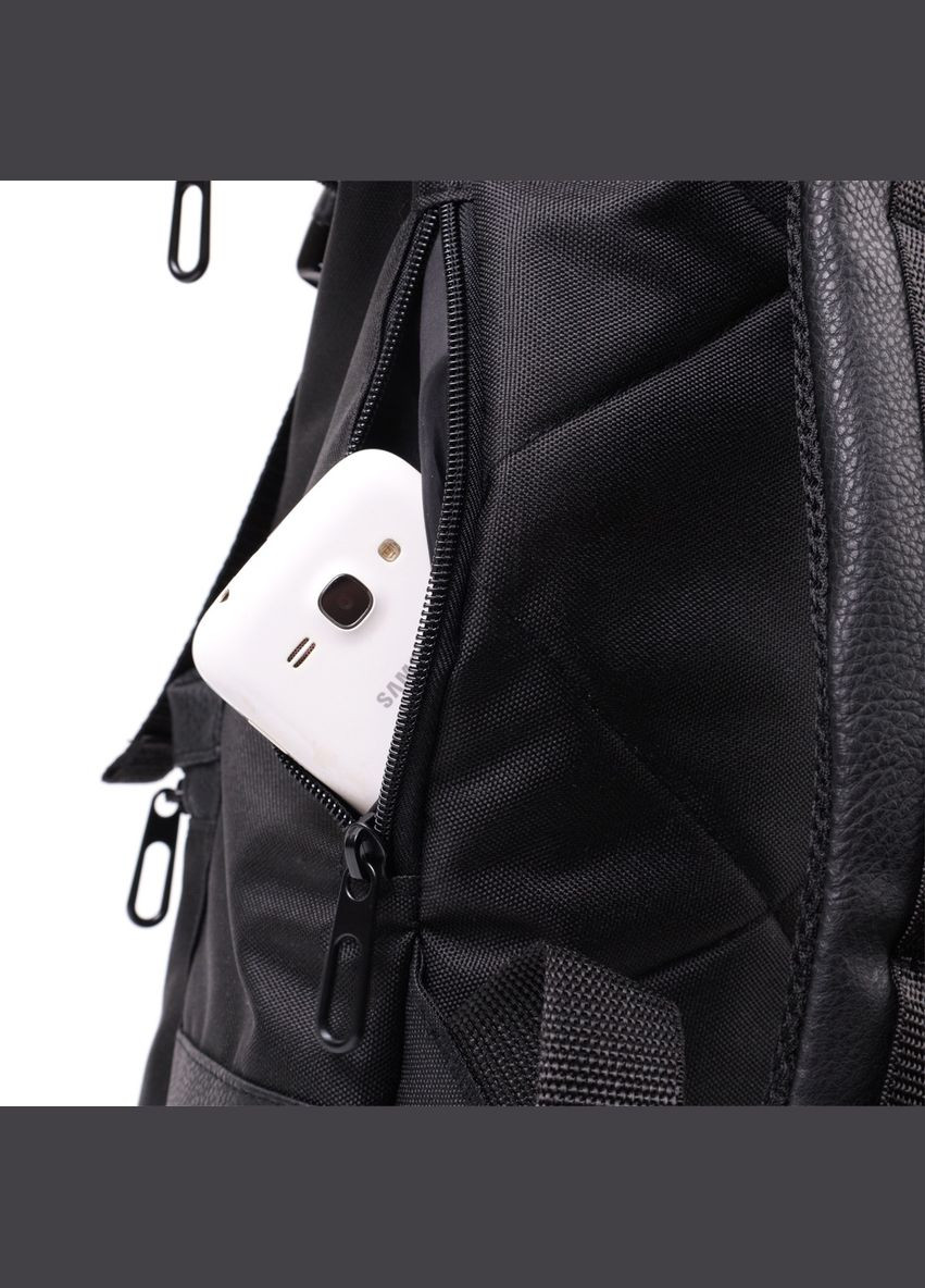 Rolltop рюкзак текстильний для ноутбука із вставками екошкіри чорний наплічник Ролл Топ 30х40х15 см 22582 FABRA (362418477)