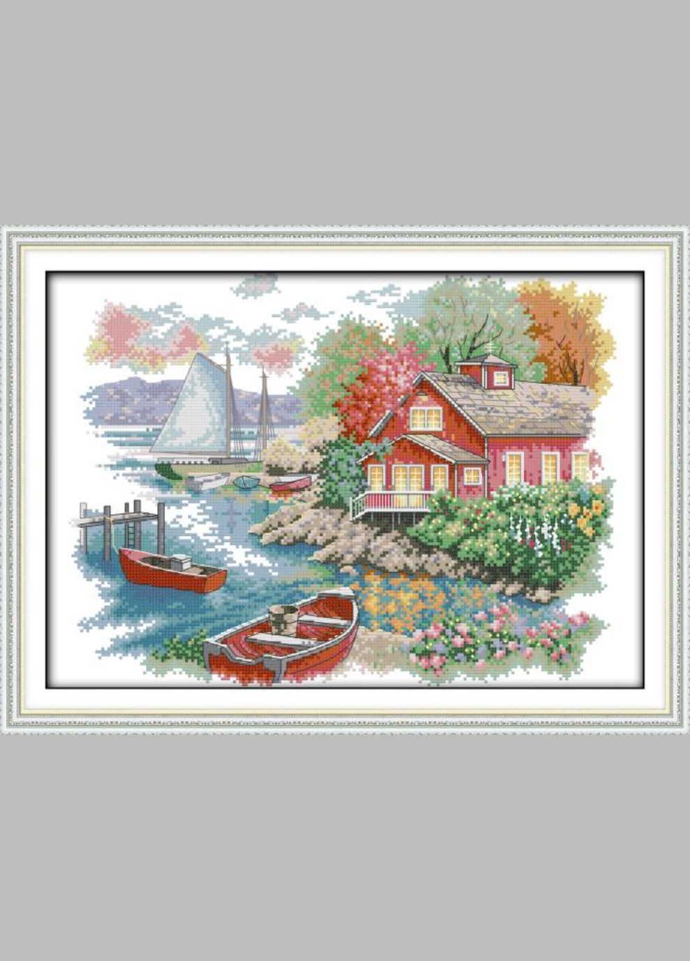 Набор для вышивания по нанесённой на канву схеме "Lake house". AIDA 14CT printed 44*33 см Joy Sunday (313613069)