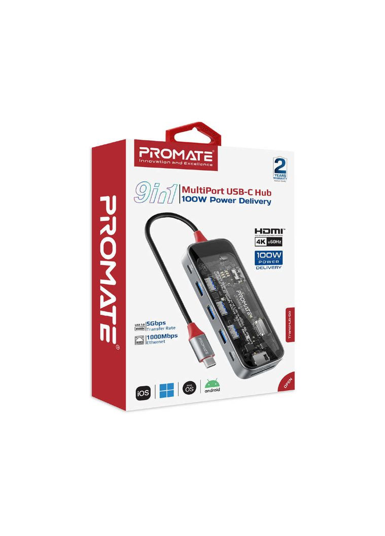 USB-хаб TransHub-Go USB Type-C 9-в-1 Grey Promate (336959316)