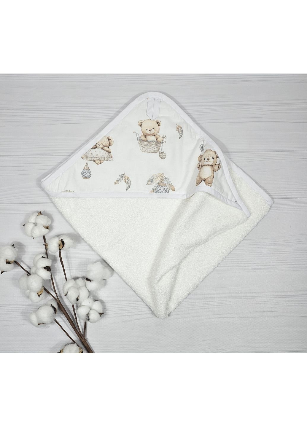 Рушник-куточок дитячий A.L.Babybox Ведмедикова казка 80х80 см Білий No Brand білий