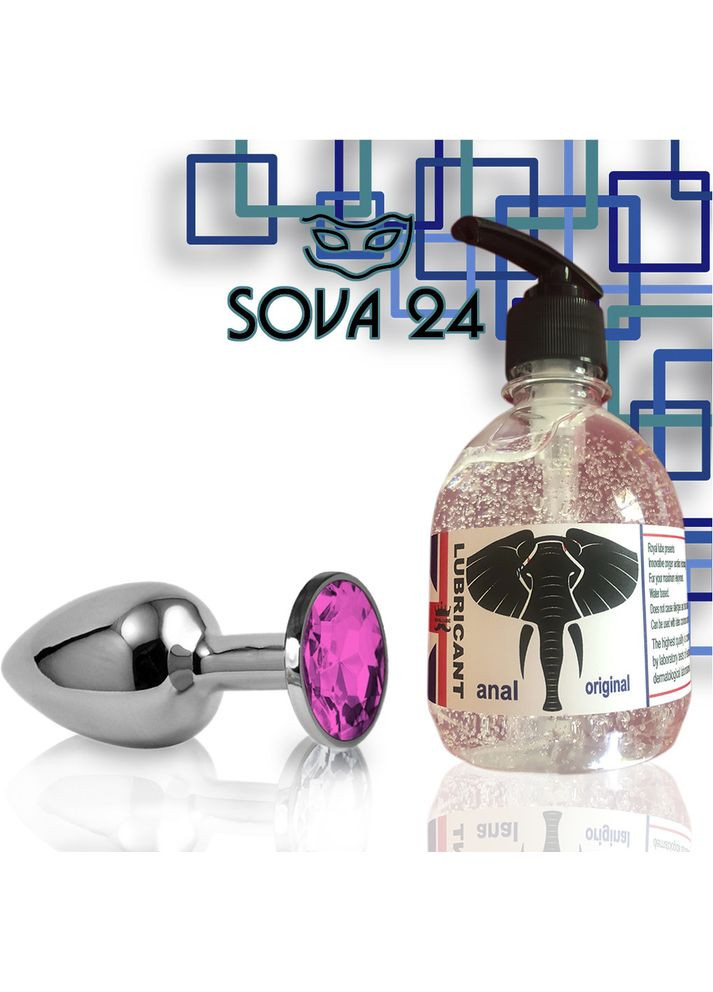 Анальна пробка S з синім каменем і лубрикант анальний 7.5*2.8 см No Brand (340914255)