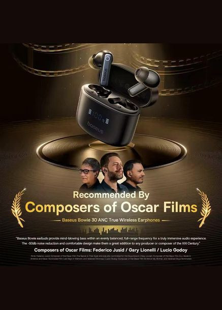 Беспроводные наушники True Wireless Earphones 50dB, IPX4, ANC, BT5.3, 65Hrs, Black Baseus Bowie 30 (334701984)