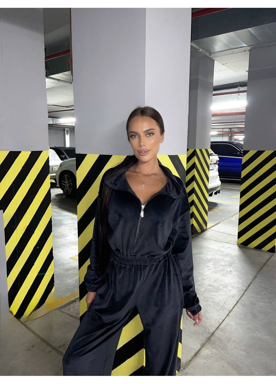 Комбінезон жіночий Гермес комбінезон-брюки однотонний графітовий повсякденний велюр