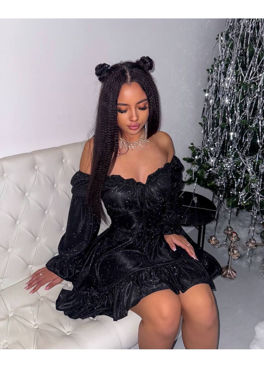 Черное платье с блёстками люрекс No Brand