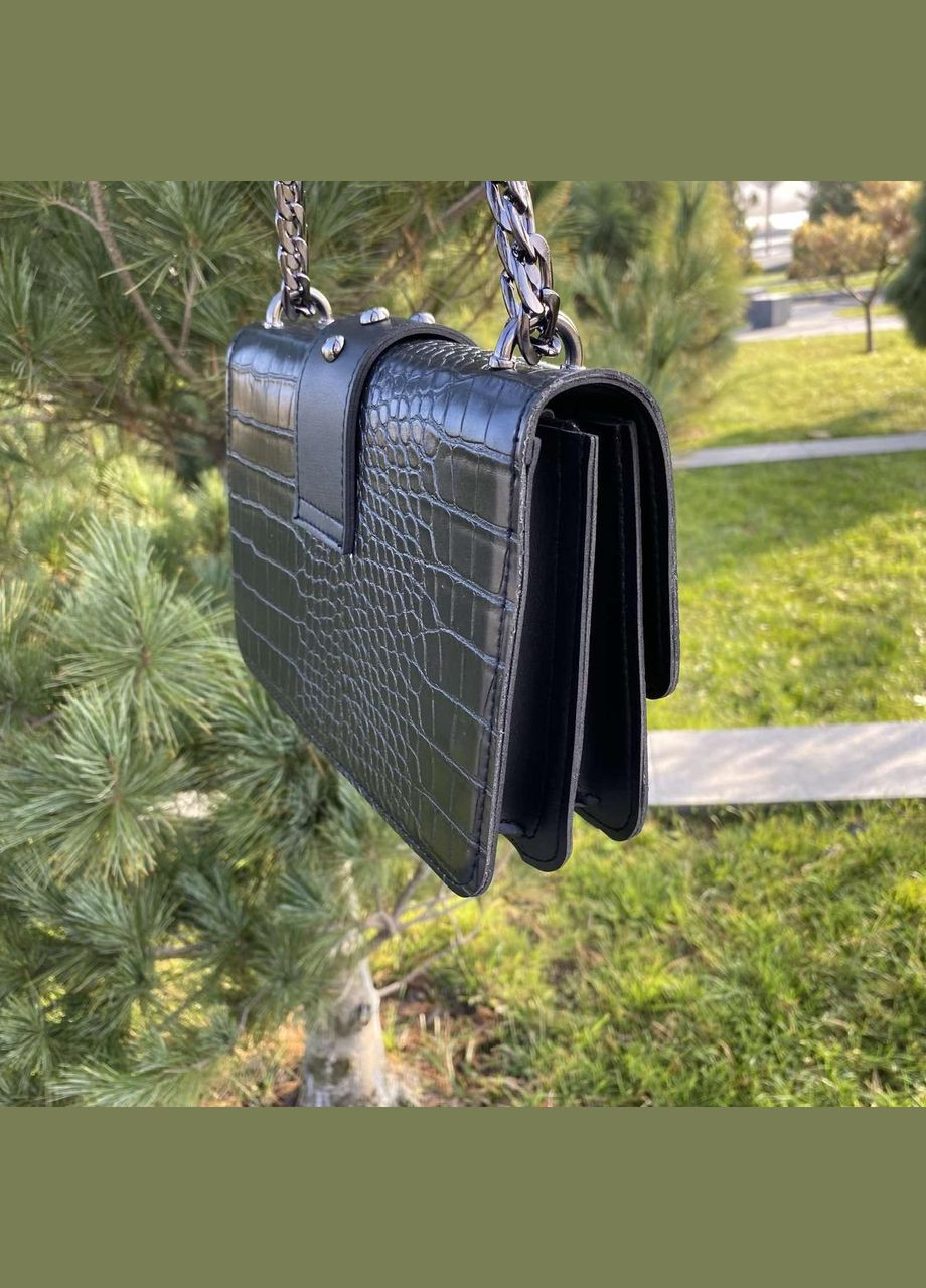 Женская мини сумочка клатч под рептилию с птичками на цепочке черная (sku_836) No Brand (330575895)